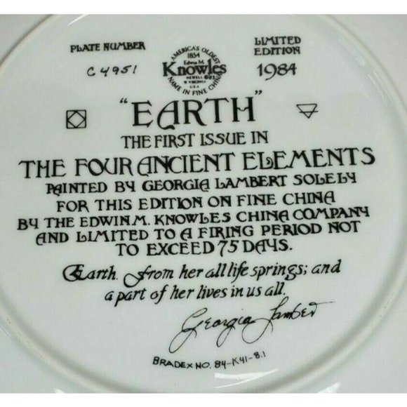 Vintage The Four Ancient Elements Collectible Plate (Earth) By Georgia Lambert - Picture 4 of 10
